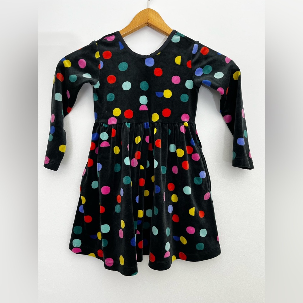 Hanna Andersson Polka Dot Twirl Dress Girls 4 Black Multicolor Long Sleeve EUC